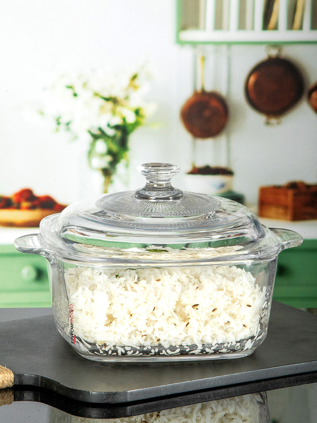 GOODHOMES Transparent Glass Bake & Serving Pot With Lid