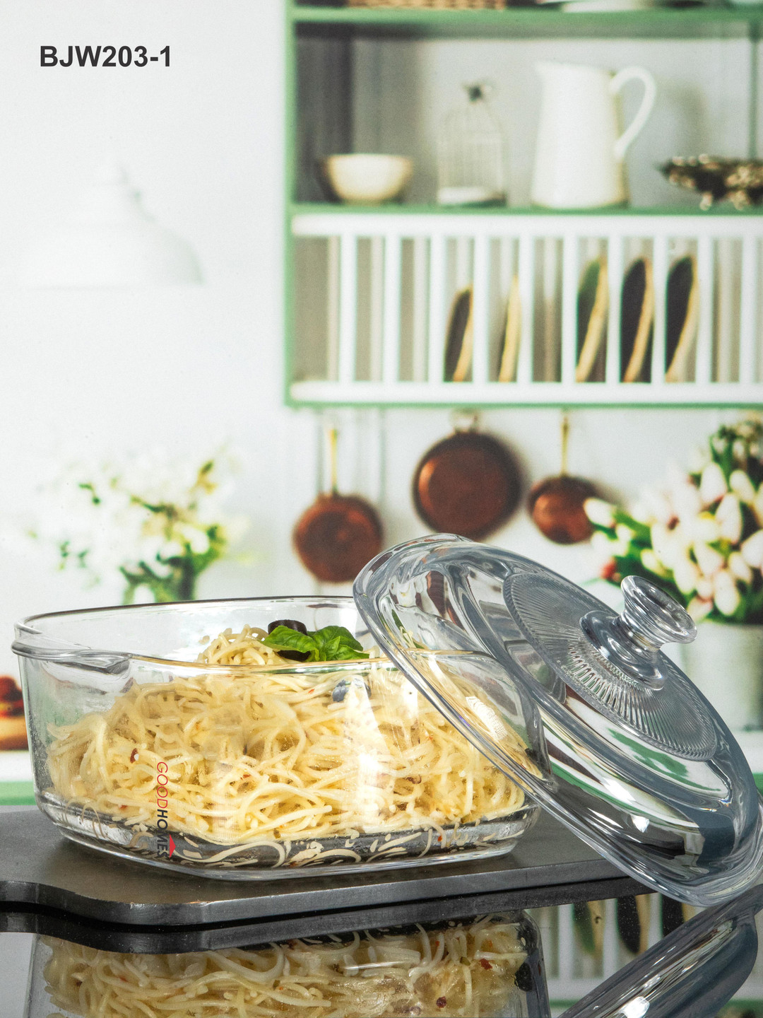 GOODHOMES Transparent Glass Serving Pot with Lid