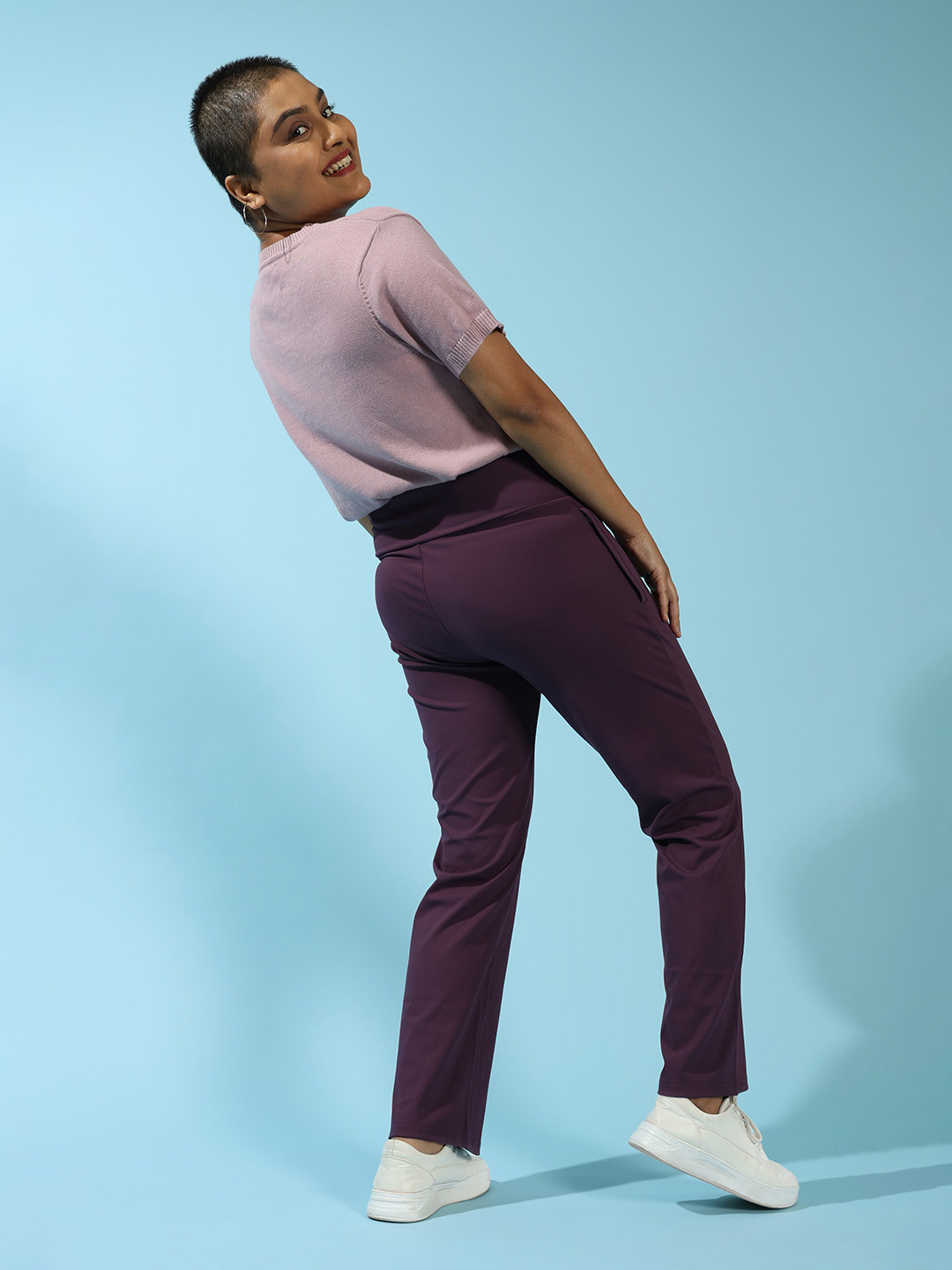 Blissclub Tailored Straight Fit High-Rise Wrinkle Free Stretchy Soft & Durable Trousers