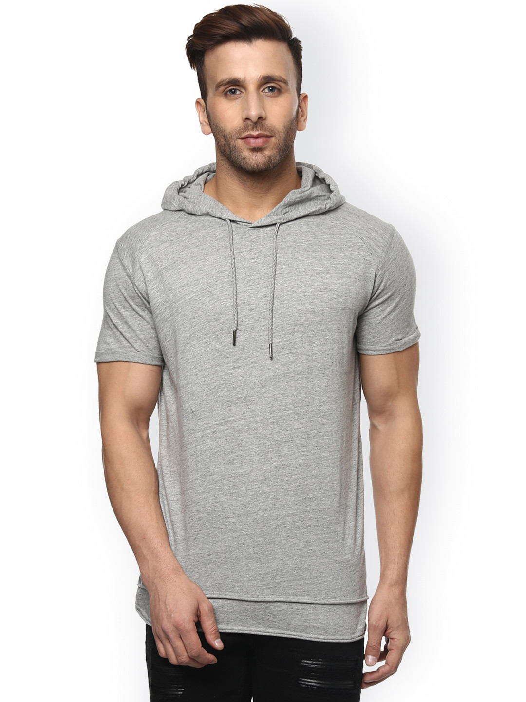 Mufti Men Grey Solid Hooded Pure Cotton 