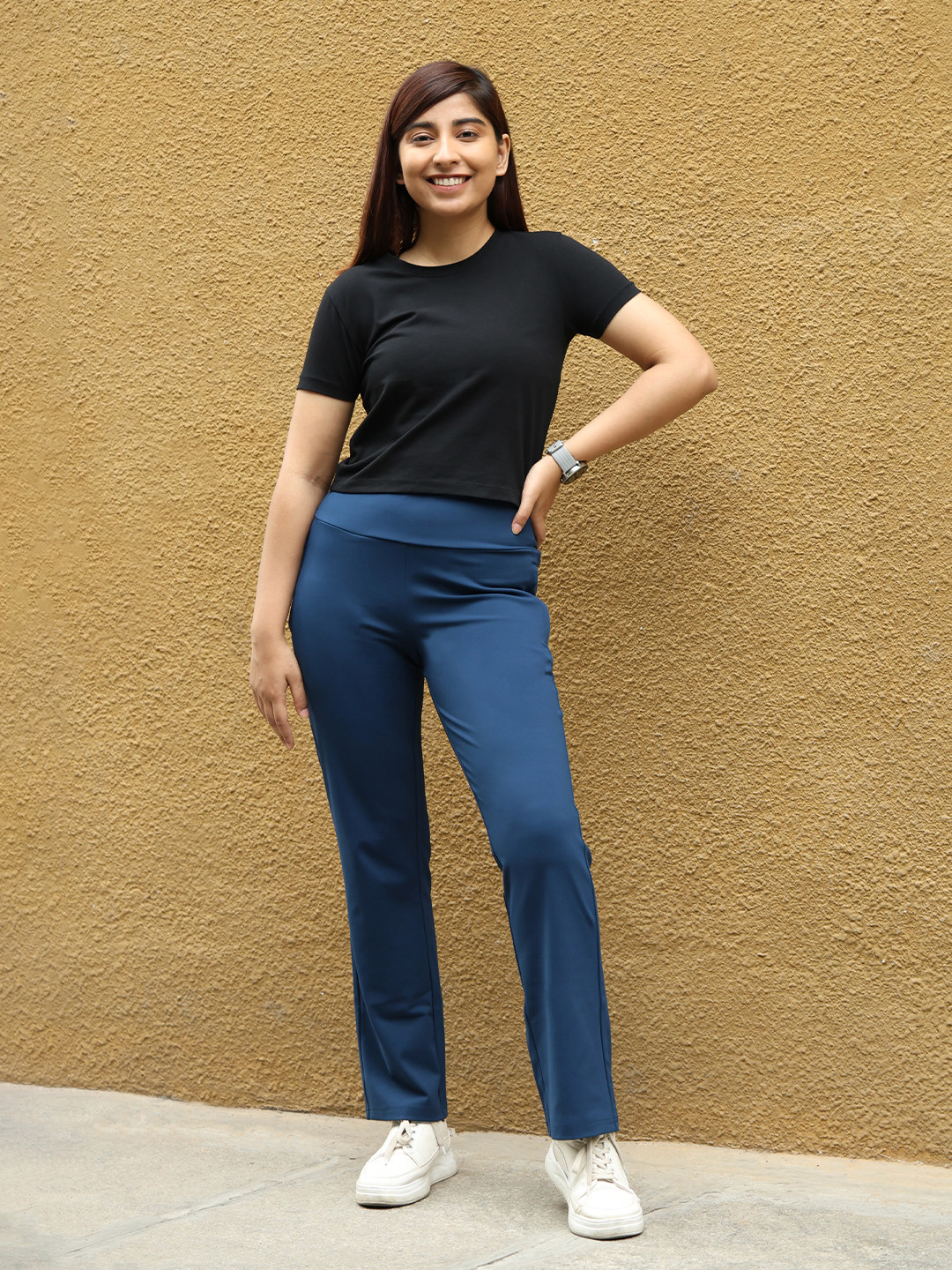 Blissclub Tailored Straight Fit High-Rise Wrinkle Free Stretchy Soft & Durable Trousers