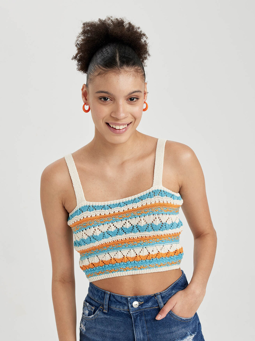 DeFacto Self Design Fitted Crop Top
