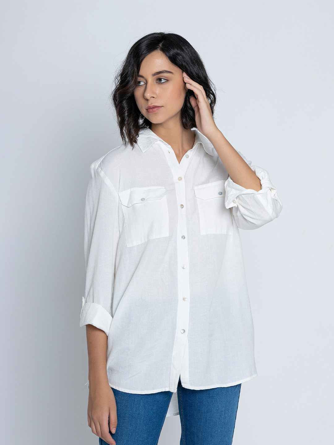 B.Copenhagen Spread Collar Roll-Up Sleeve Casual Shirt