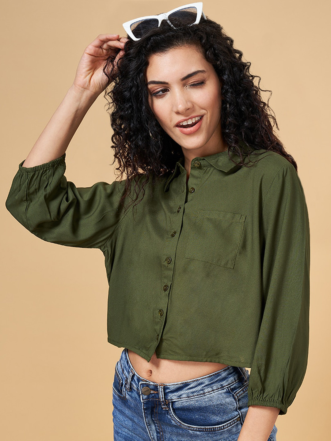 YU by Pantaloons Shirt Style Crop Top