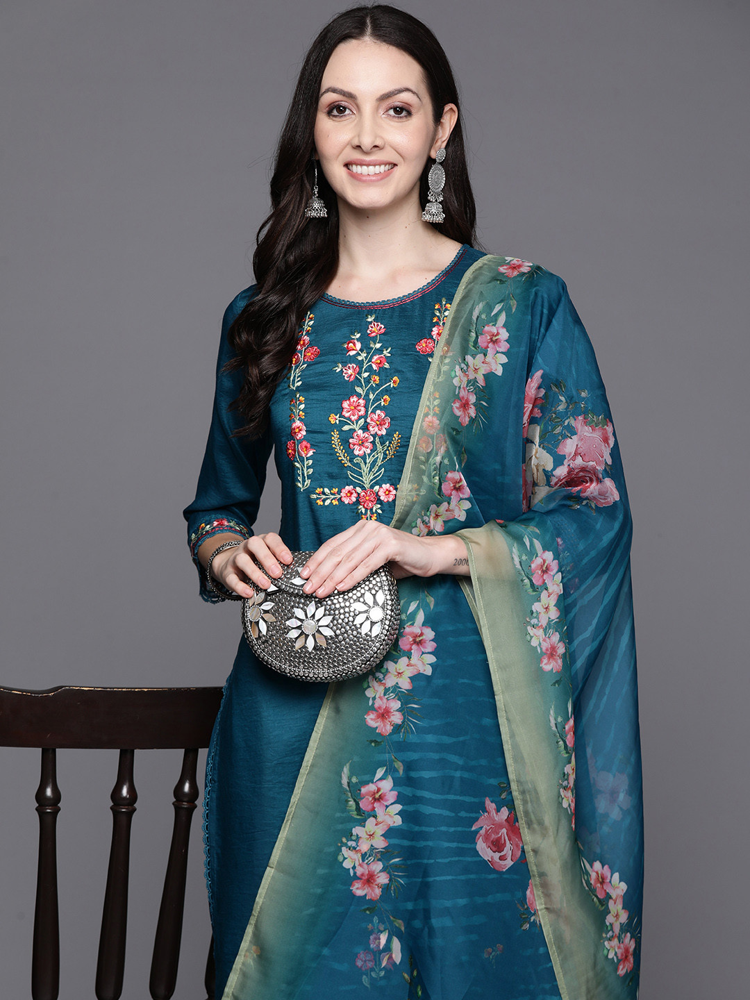 Indo Era Women Floral Embroidered Regular Thread Work Kurta with Trousers & With Dupatta