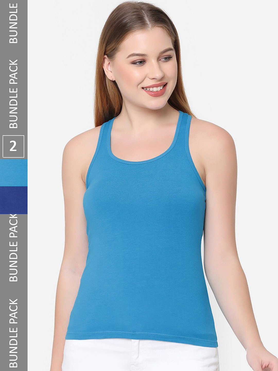 Soie Women Solid Super Soft Cotton Stretch Racerback Tank Top-Pack of 2