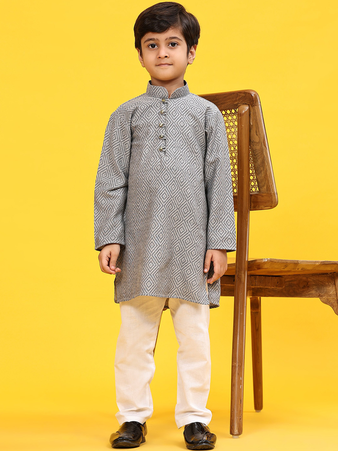 Pro-Ethic STYLE DEVELOPER Boys Geometric Woven Design Straight Kurta with Pyjamas