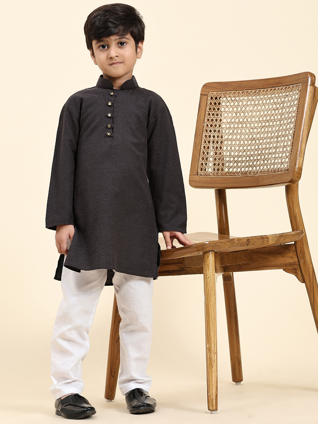 Pro-Ethic STYLE DEVELOPER Boys Geometric Woven Design Straight Kurta with Pyjamas