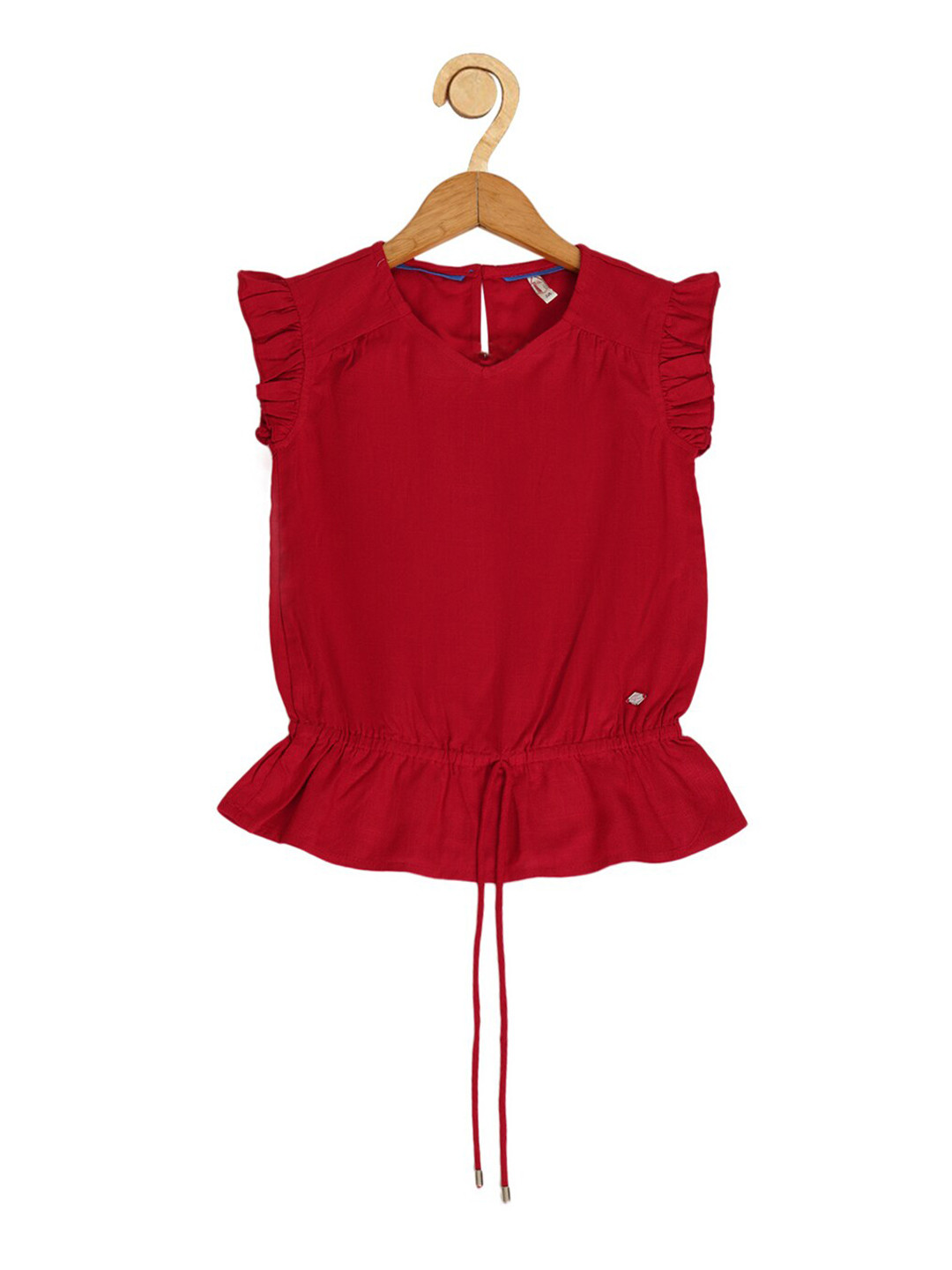 Creative Kids Girls V-Neck Flared Sleeves Tie Ups Detail Cotton Cinched Waist Top