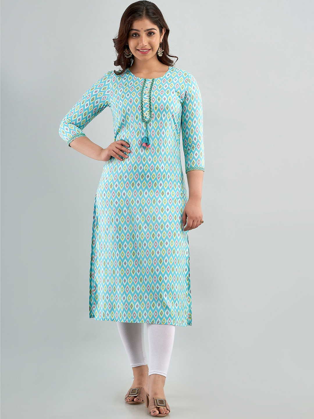 FASHION DEPTH Geometric Printed Round Neck Kurta