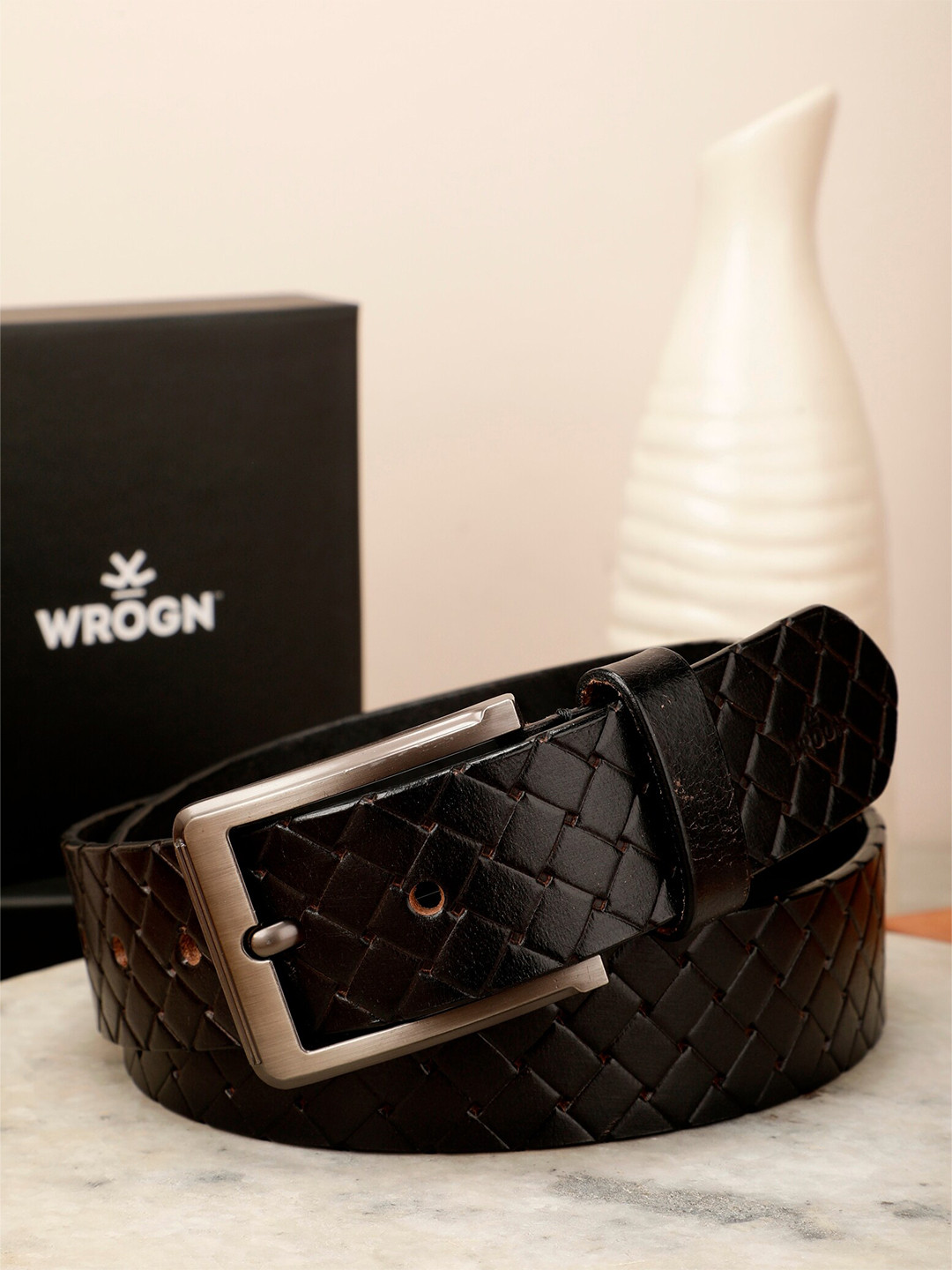 WROGN Men Textured Wide Leather Belt
