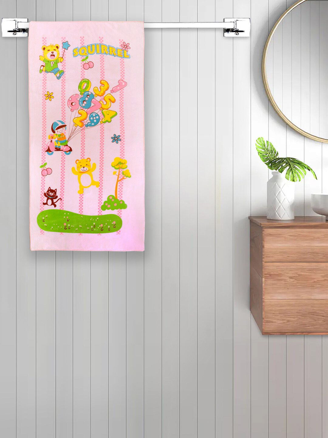 FABINALIV Multicolor Cartoon Printed 420 GSM Cotton Kids Bath Towel
