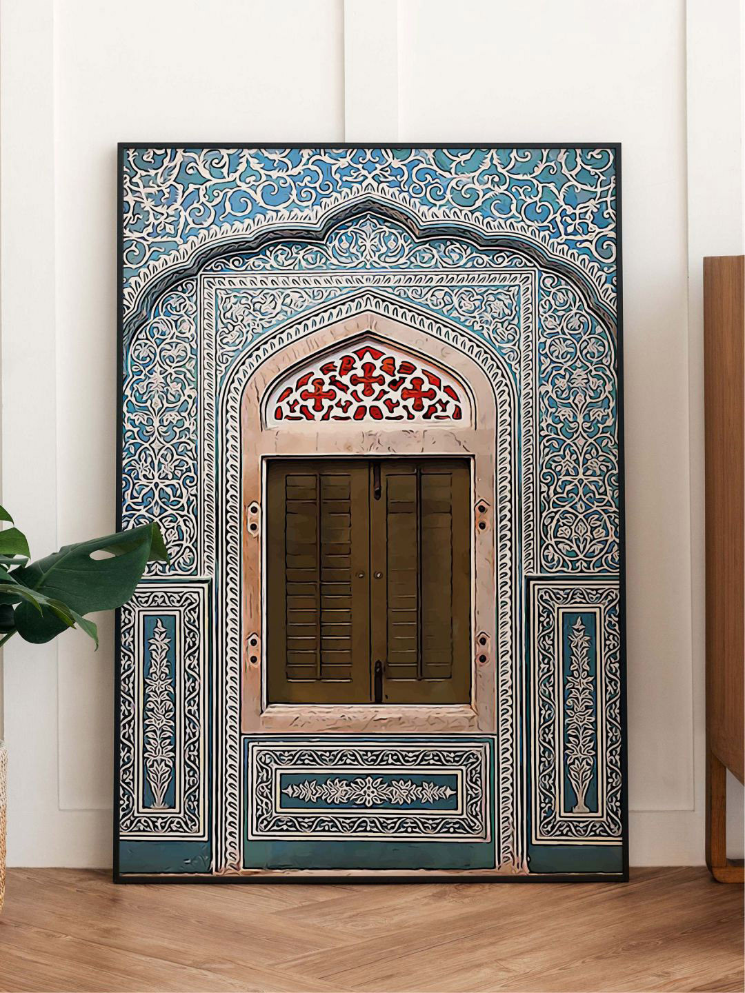 INDIAN CLASSIC ART Blue & Brown Vintage Indian Palace Printed Framed Wall Art