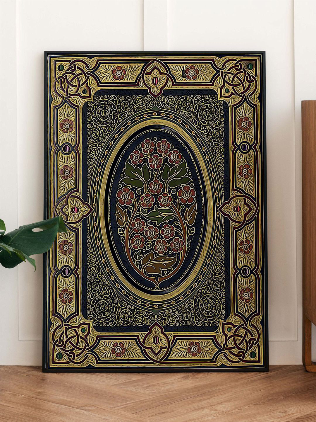 INDIAN CLASSIC ART Black & Yellow Indian Vintage Printed Framed Wall Art