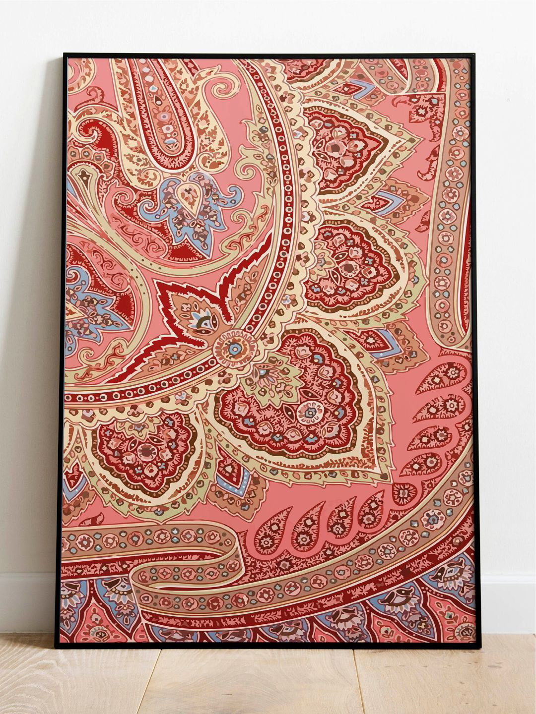 INDIAN CLASSIC ART Pink & Maroon Indian Madhubani Framed Wall Art