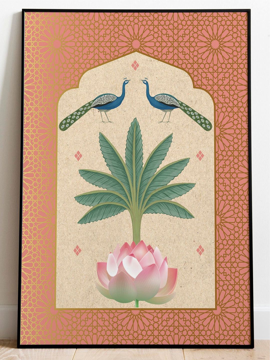 INDIAN CLASSIC ART Peacock Indian Pichwai Canvas Rectangle Paintings Wall Art -20 x 30 In