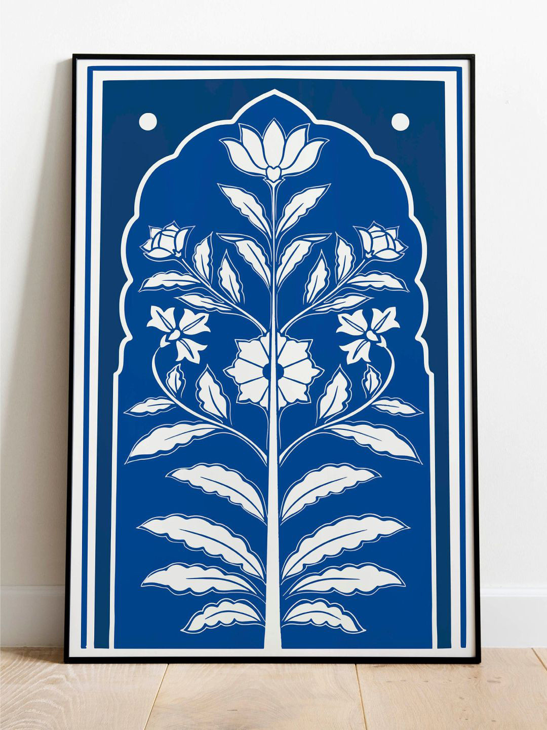 INDIAN CLASSIC ART Blue & Off-White Indian Mughal Palace Framed Wall Art