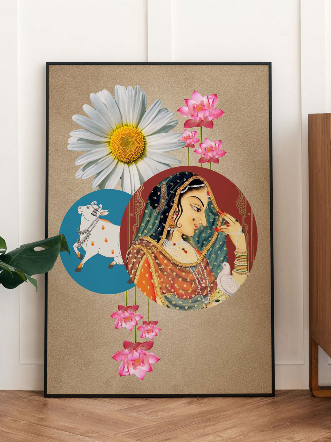 INDIAN CLASSIC ART Beige & Grey Desi Indian Pop Framed Wall Art