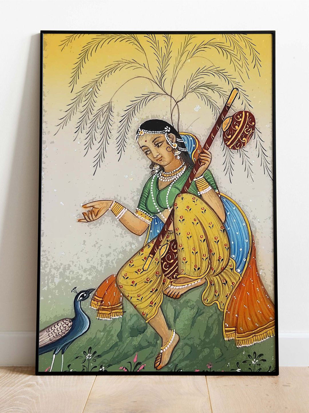 INDIAN CLASSIC ART Grey & Yellow Indian Folk Framed Wall Art