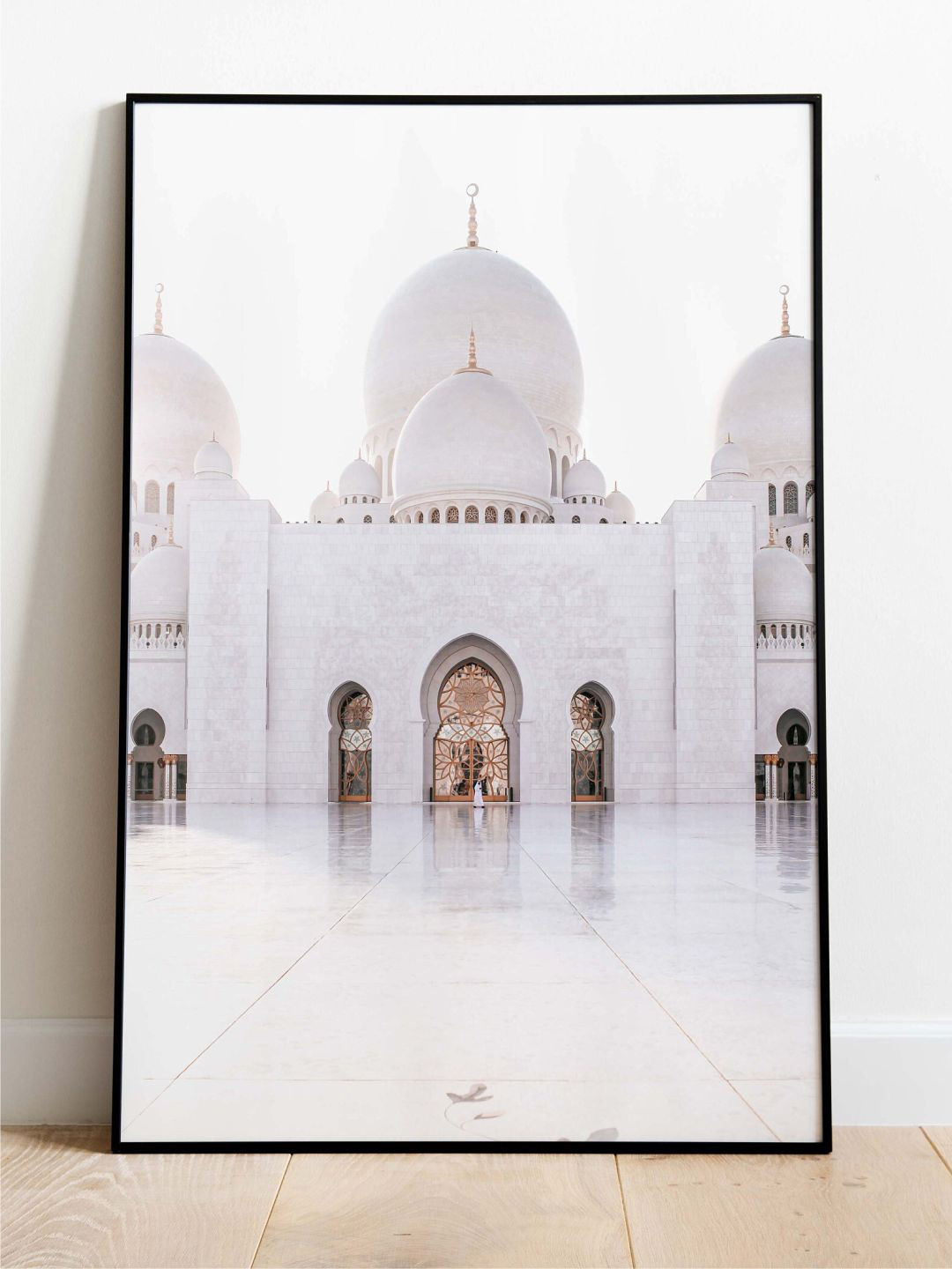 INDIAN CLASSIC ART White & Brown Mosque Painting Framed Wall Art