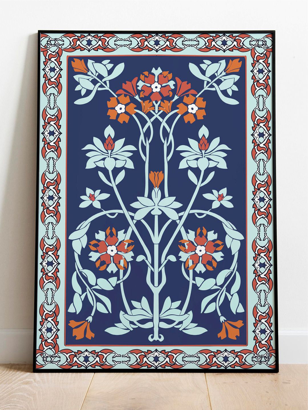INDIAN CLASSIC ART Blue & Red Floral Framed Wall Art