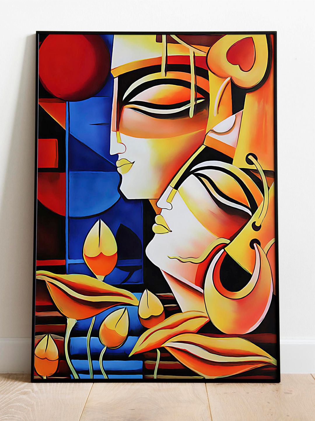 INDIAN CLASSIC ART Blue & Orange-Color Radha Krishna Framed Wall Art