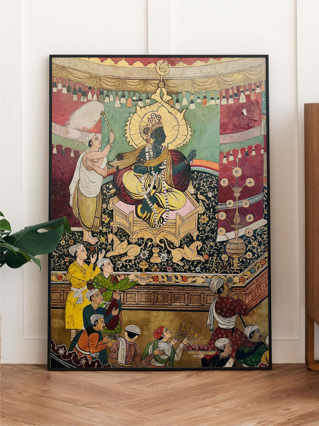 INDIAN CLASSIC ART Beige & Green Framed Krishna Wall Art