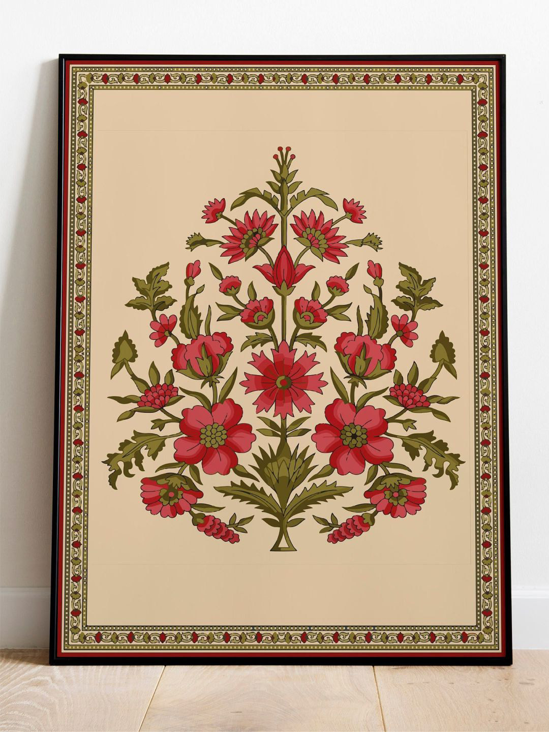 INDIAN CLASSIC ART Beige & Red Framed Folk Wall Art