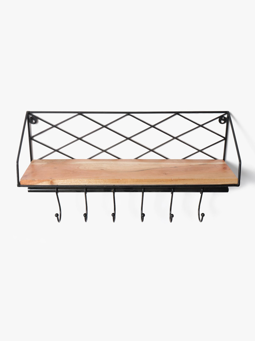 CASA DECOR Brown Wood Wall Shelf with Keyholders