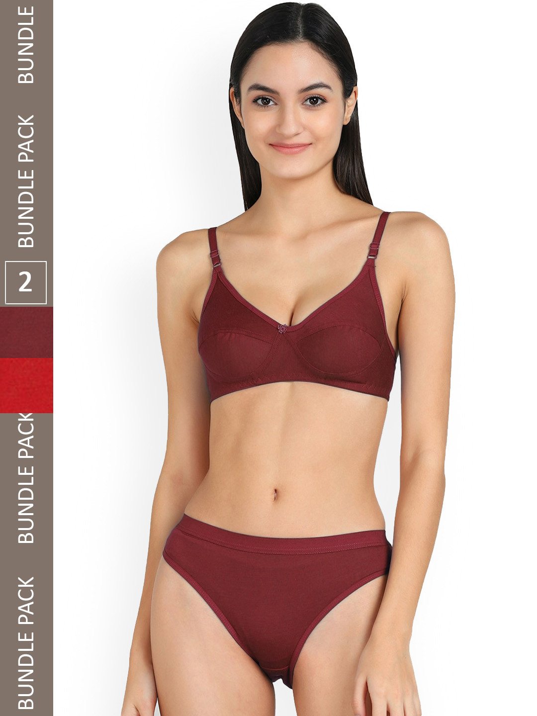 Aamarsh Pack Of 2 Mid-Rise Cotton Lingerie Set AP_B_Ruchi Set_Red ,Maroon_30