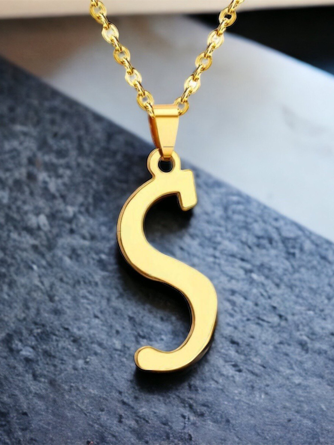 MYKI Gold Plated Chain With Initial Big Alphabet Letter 'S' Pendant