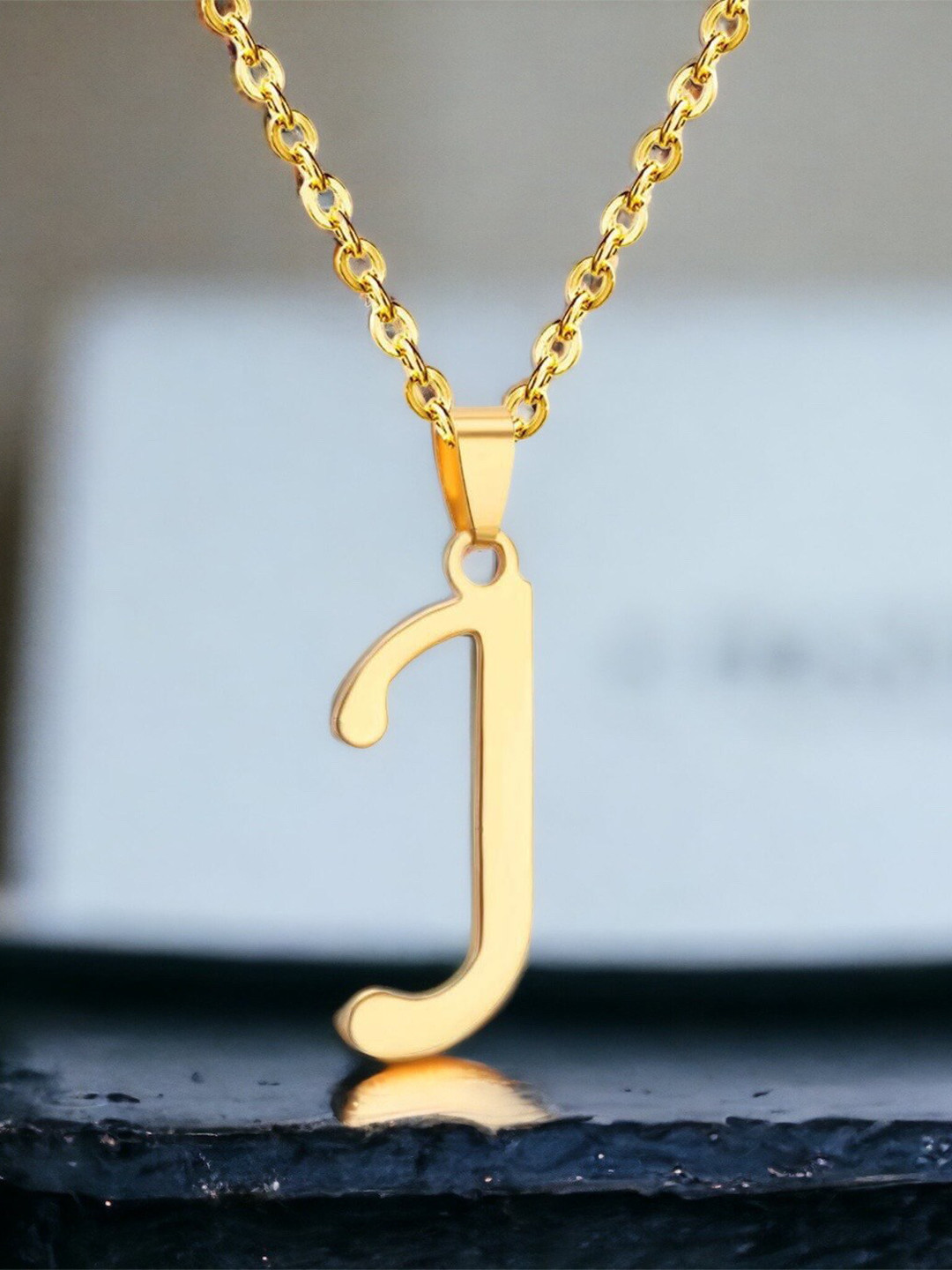 MYKI Gold-Plated 'J' Letter Pendant With Chain