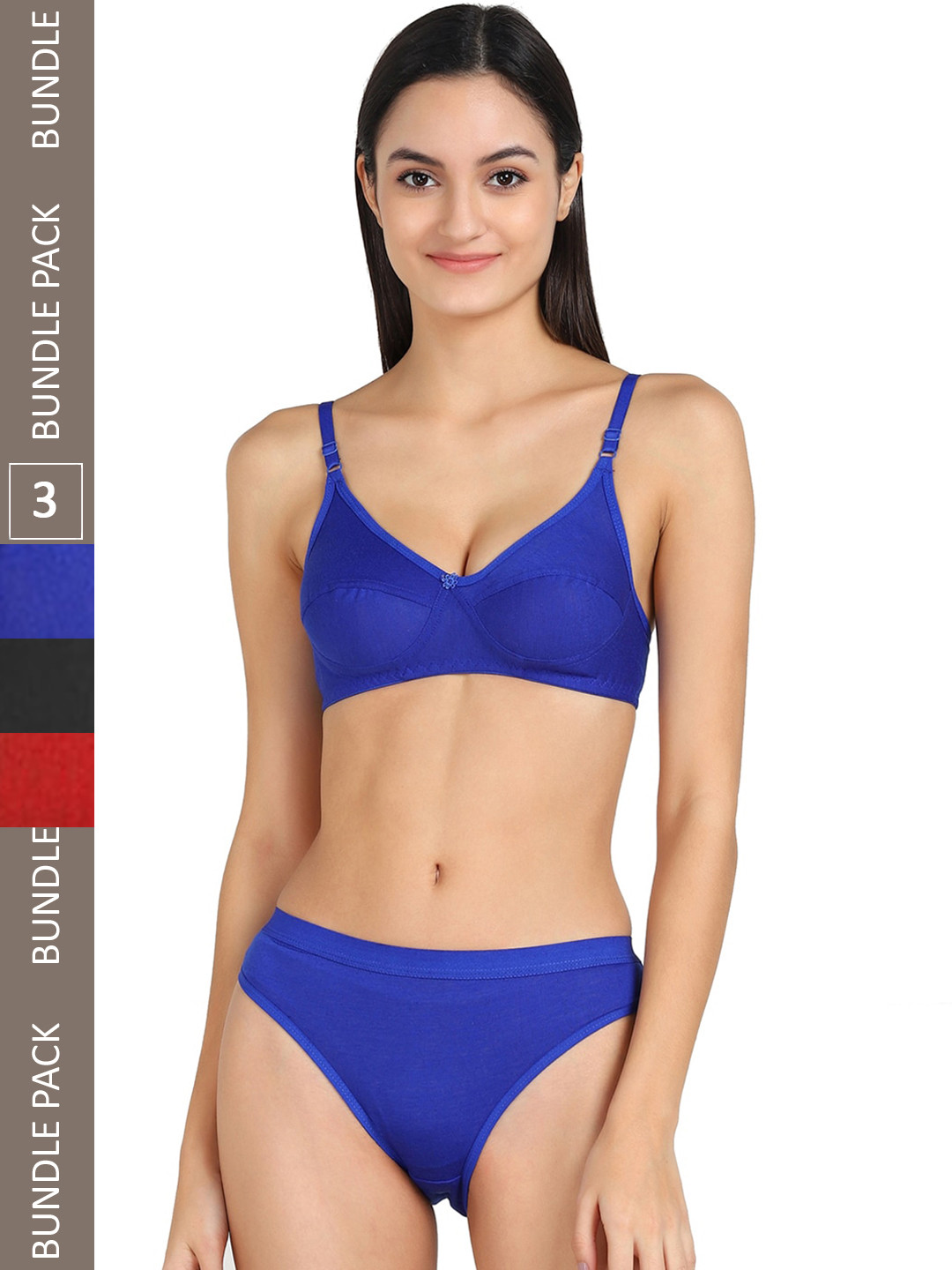 AROUSY Pack Of 3 Mid-Rise Cotton Lingerie Set  B_Ruchi Set_Red ,Black,Blue_30