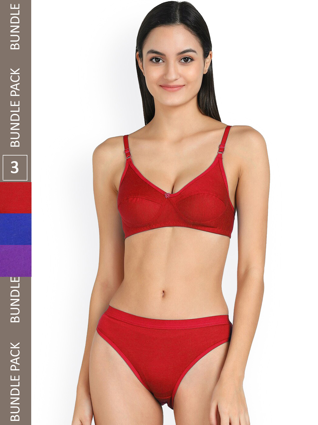 AROUSY Pack Of 3 Mid-Rise Cotton Lingerie Set B_Ruchi Set_Red ,Blue,Purple_30