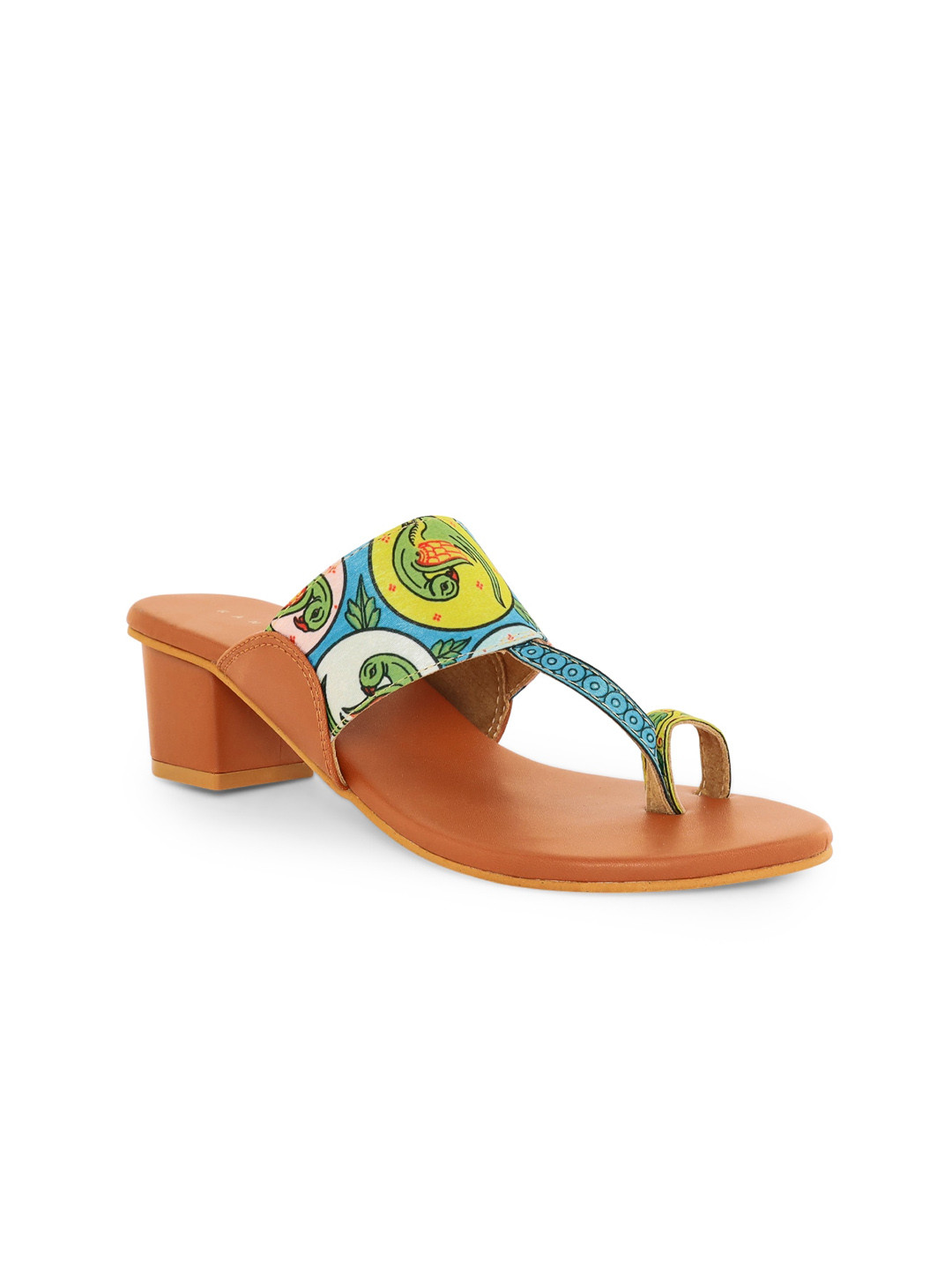 Kanvas Parrots In Nest Printed One Toe Block Heels
