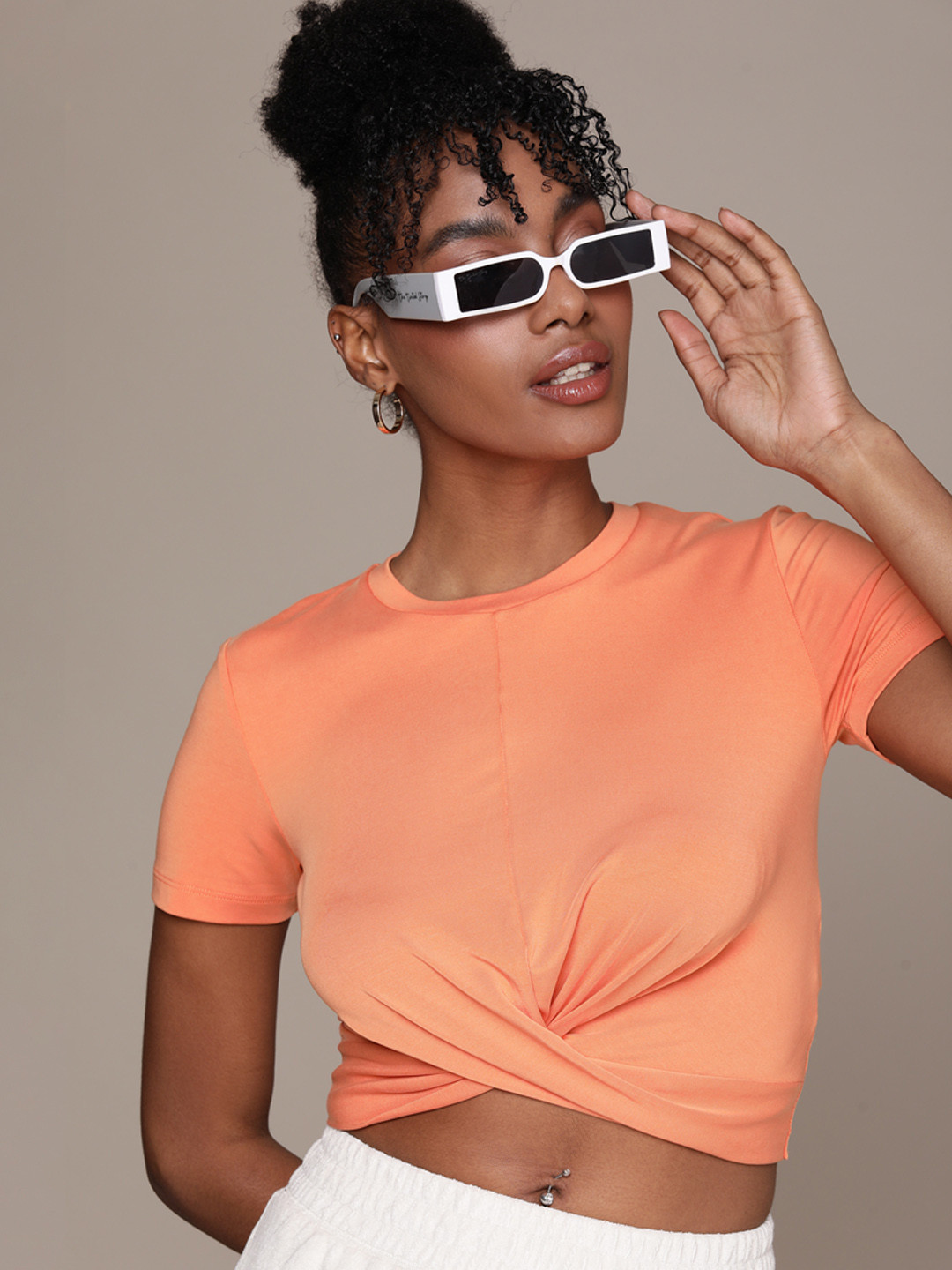 Calvin Klein Jeans Solid Twisted Crop Top