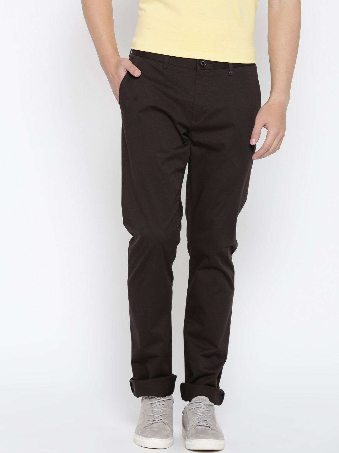 Blackberrys Men Coffee Brown Sharp Tapered Fit Solid Chinos
