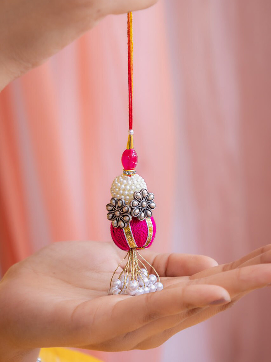 Shyle 925 Sterling Silver Mini Flower Toe Ring Lumba Tie-Up Rakhi With Toe Ring