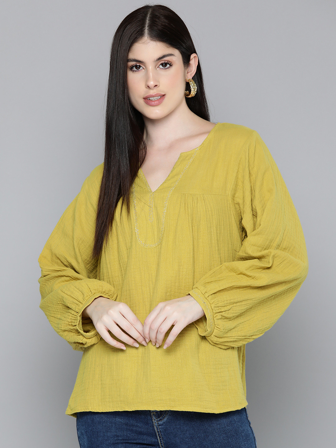 SCOUP Puff Sleeve Cotton Top