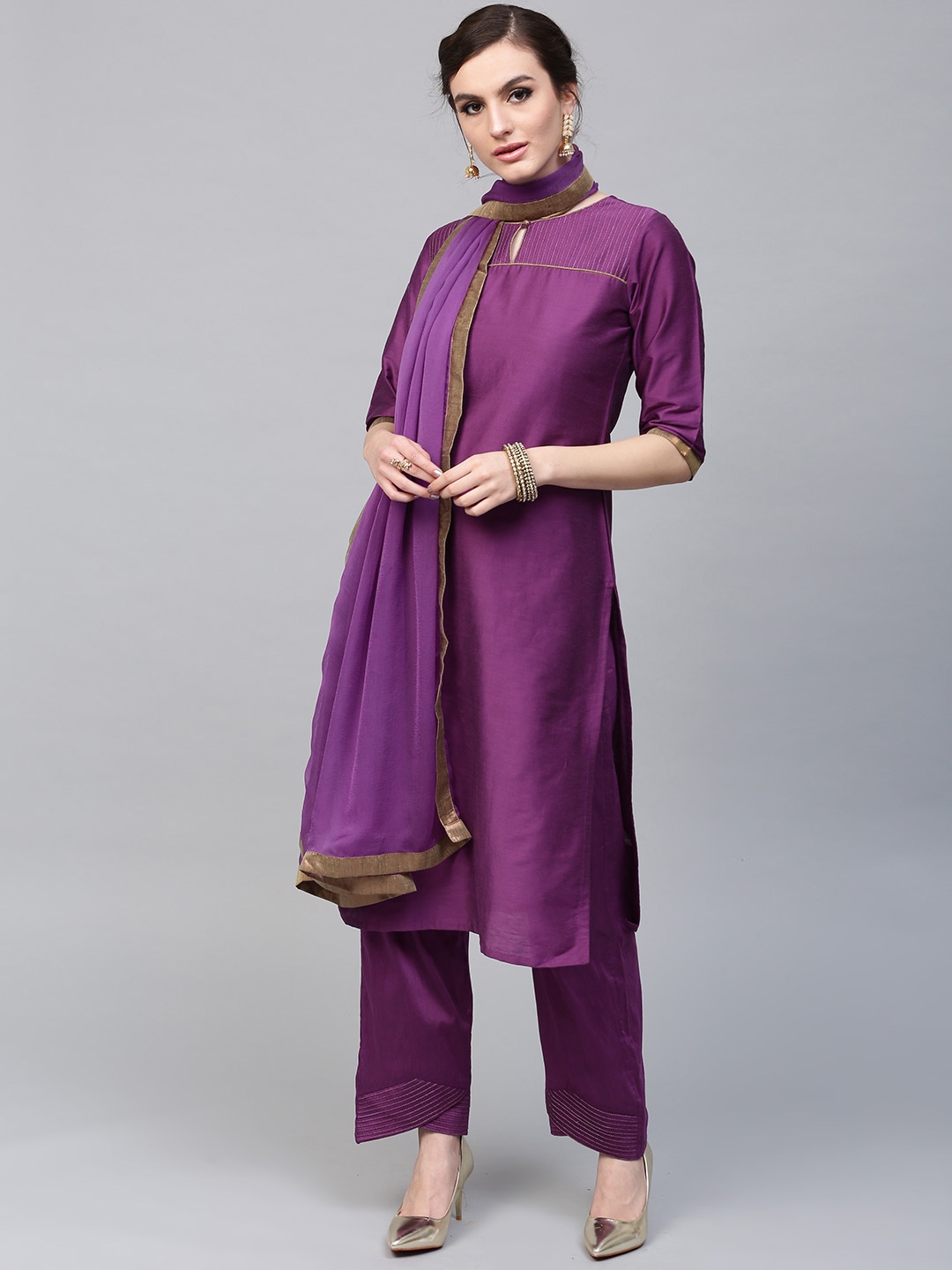 Purple Tunic Dress With Trousers Design by Stephany at Pernias Pop Up Shop  2023