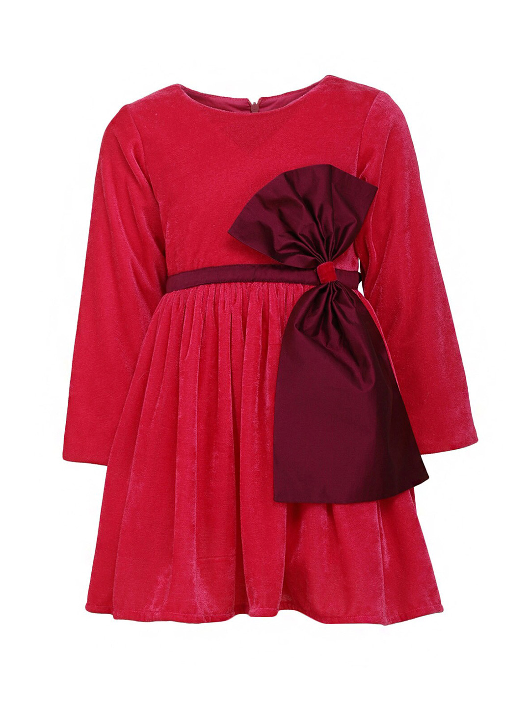 A Little Fable Girls Round Neck Long Sleeves Bow Fit & Flare Dress