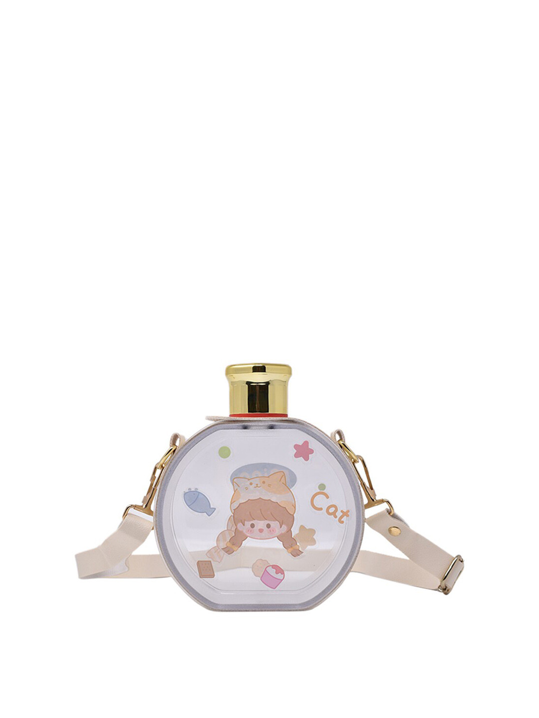 K&U Cream Conversational Plastic Carrying Loop Water Bottle - 500ml