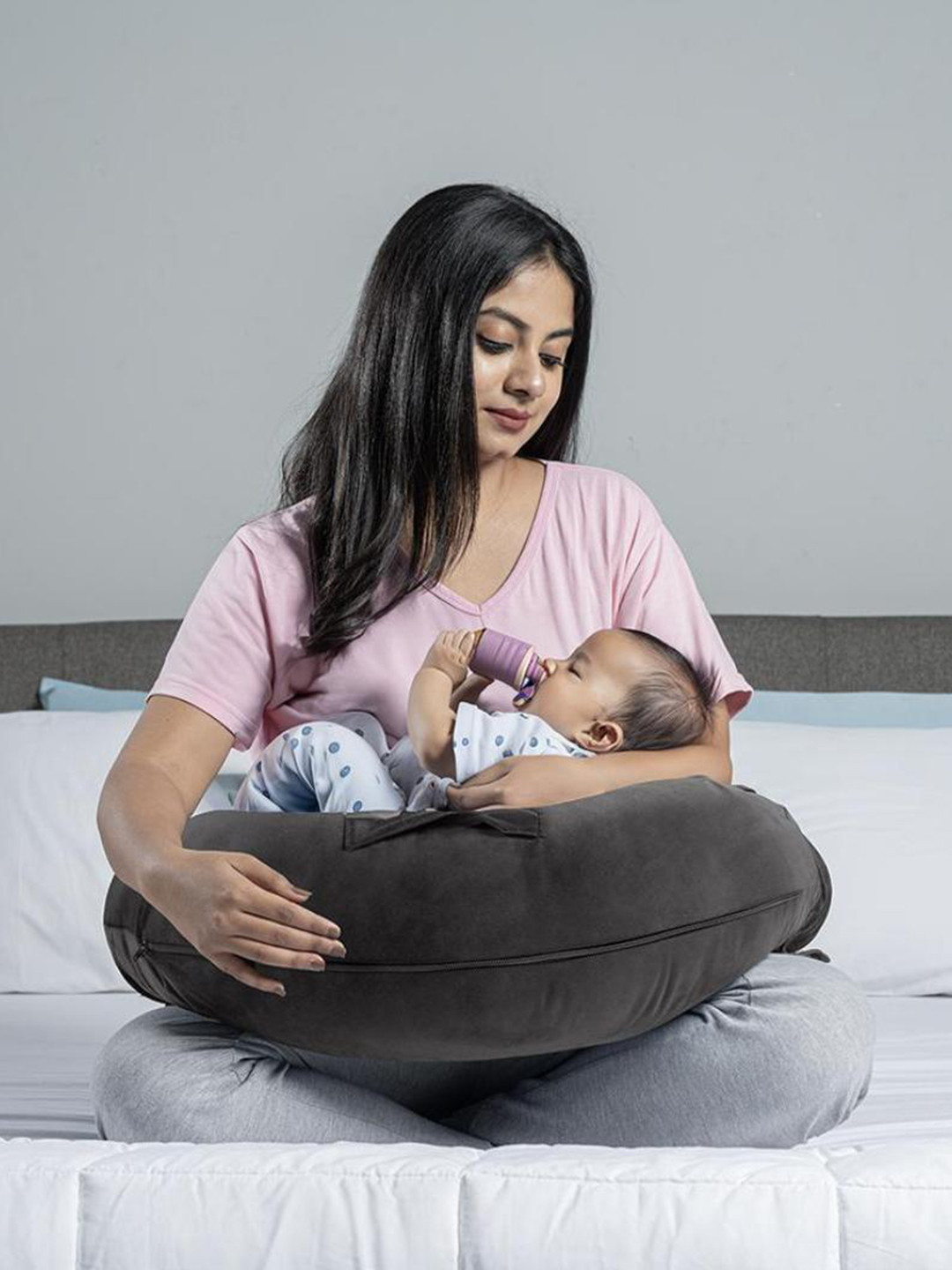 wakefit Charcoal Solid Faux Velvet Adjustable Medium Fibre Therapedic Pillow-20 x 60 x 60 cm