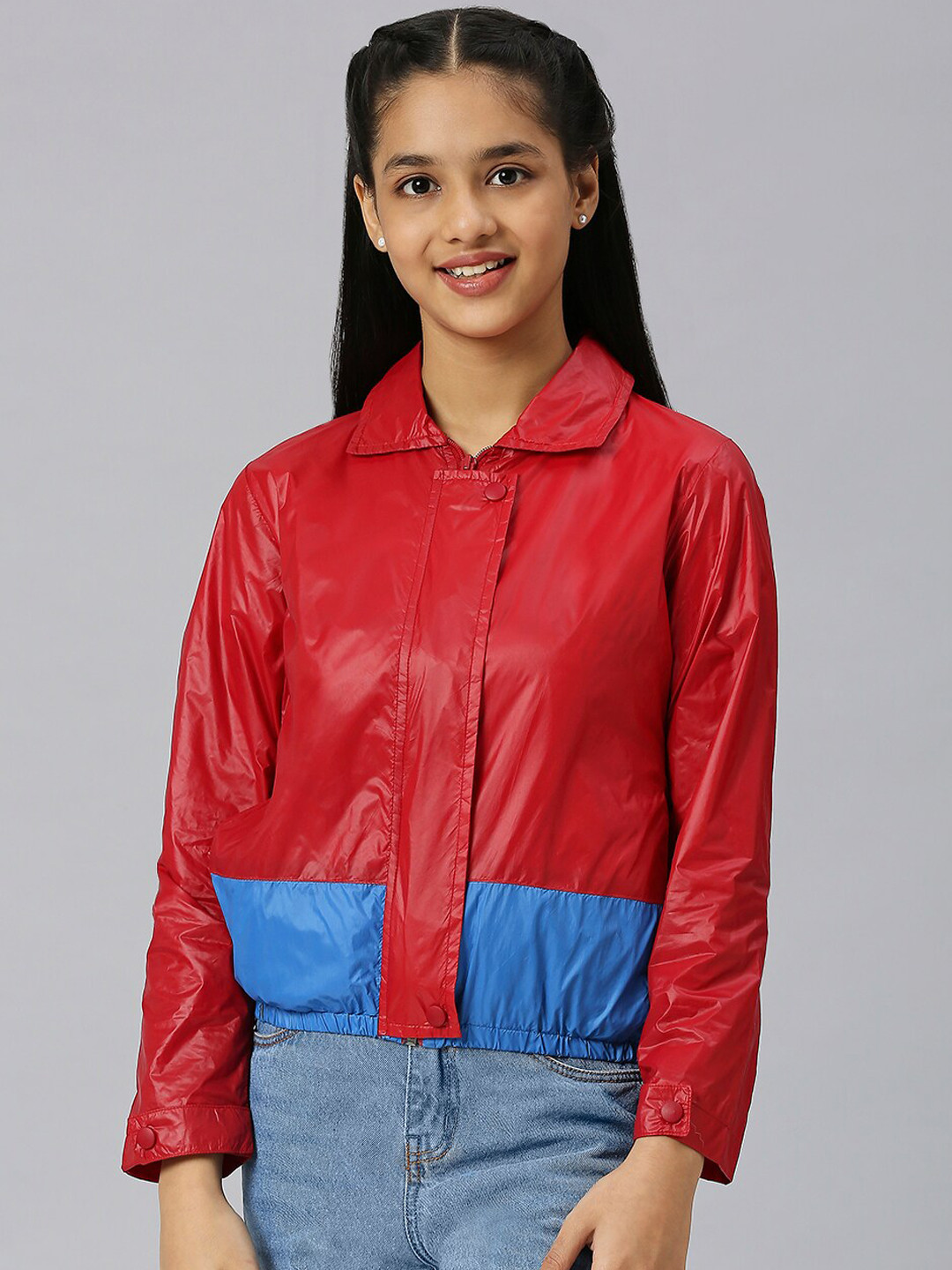 JUSTICE Girls Colourblocked Lightweight Crop Tailored Jacket with Patchwork