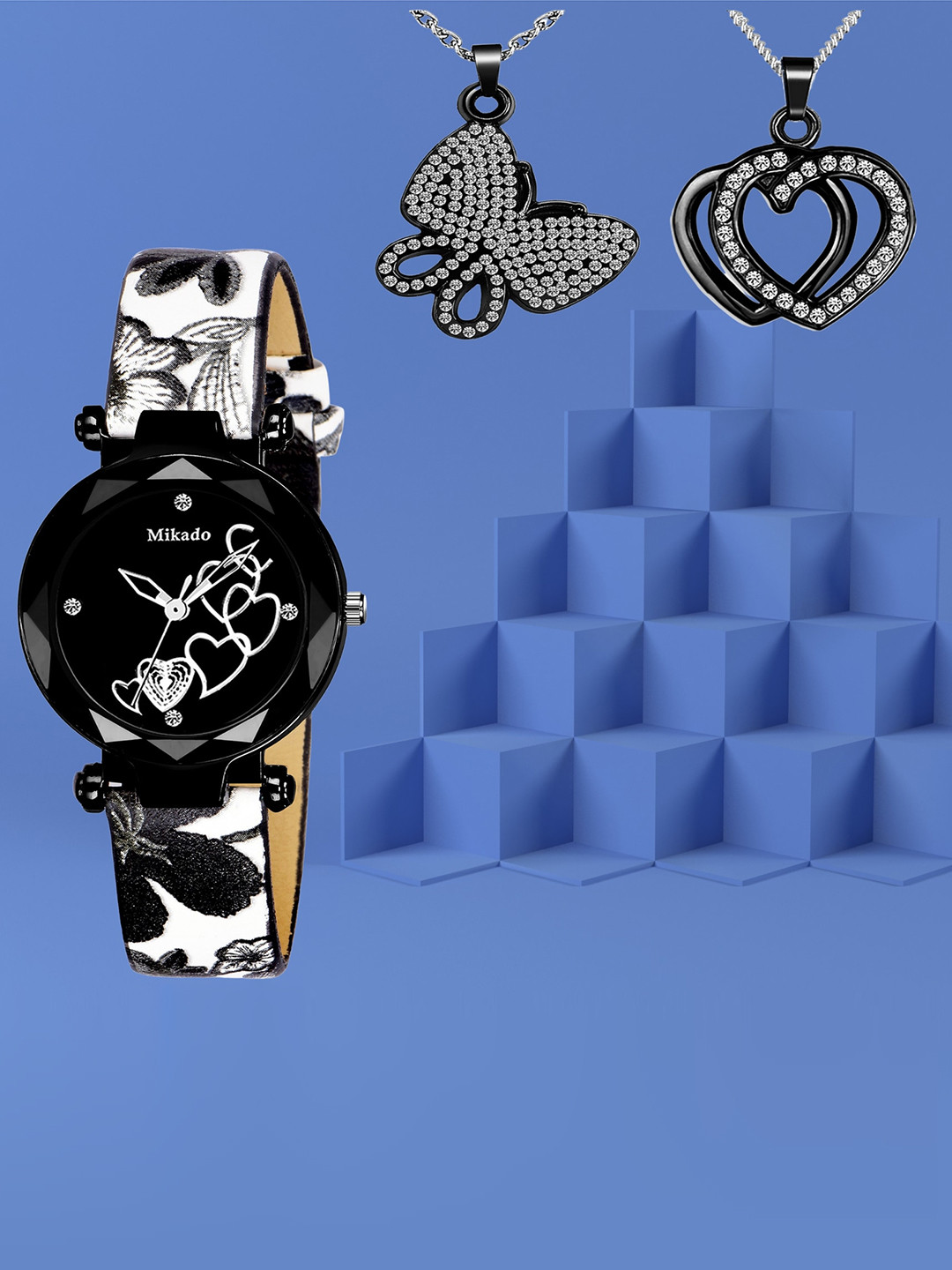 Mikado Women Analogue Display Watch With Two Chains Accessory Gift Set