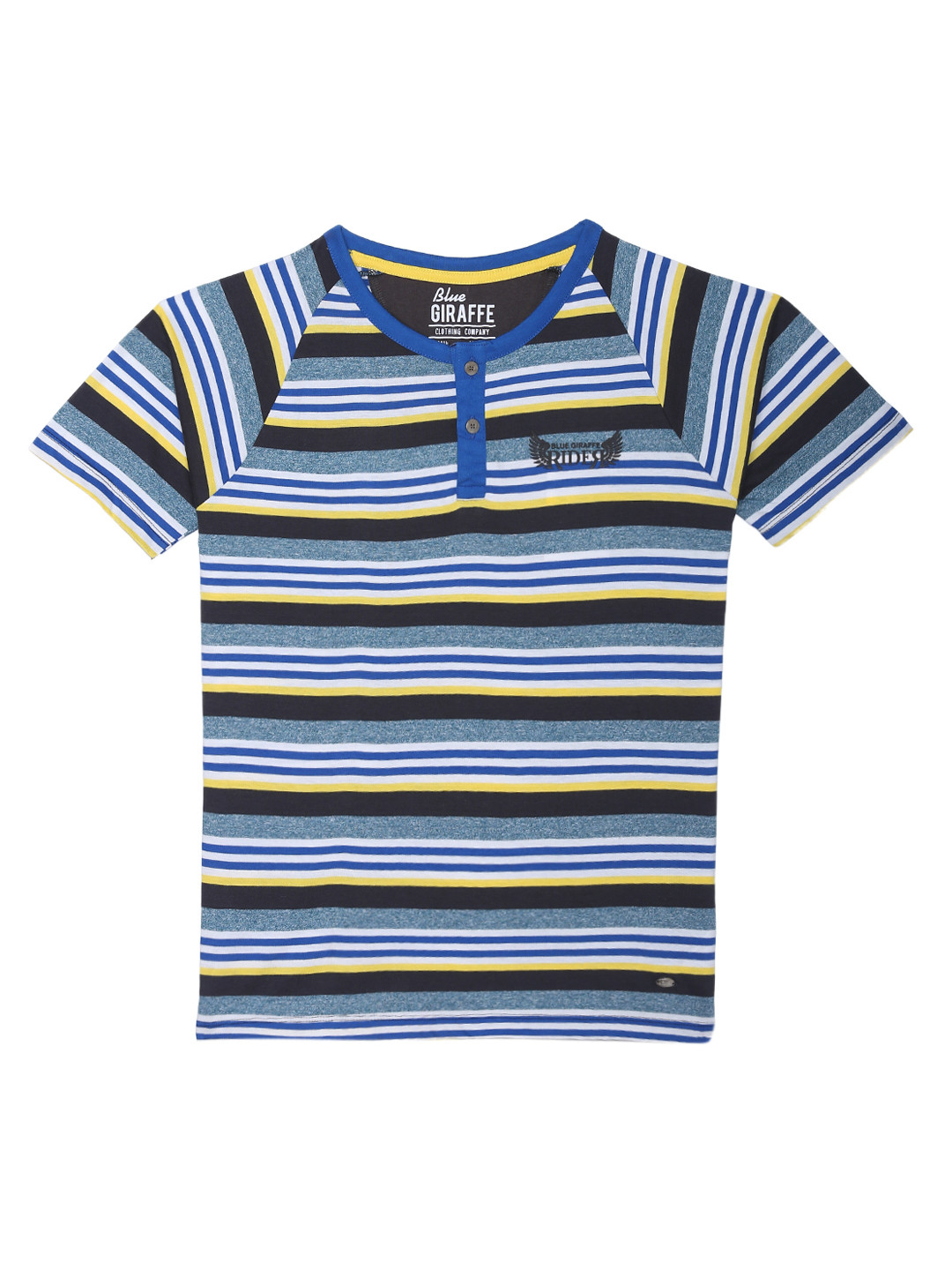 Blue Giraffe Boys Blue & Green Striped Henley Neck T-shirt
