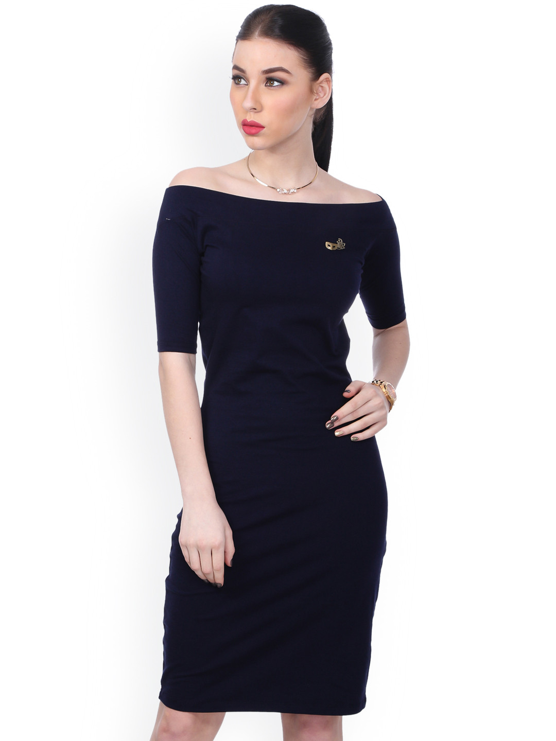 SCORPIUS Women Navy Solid Bodycon Dress