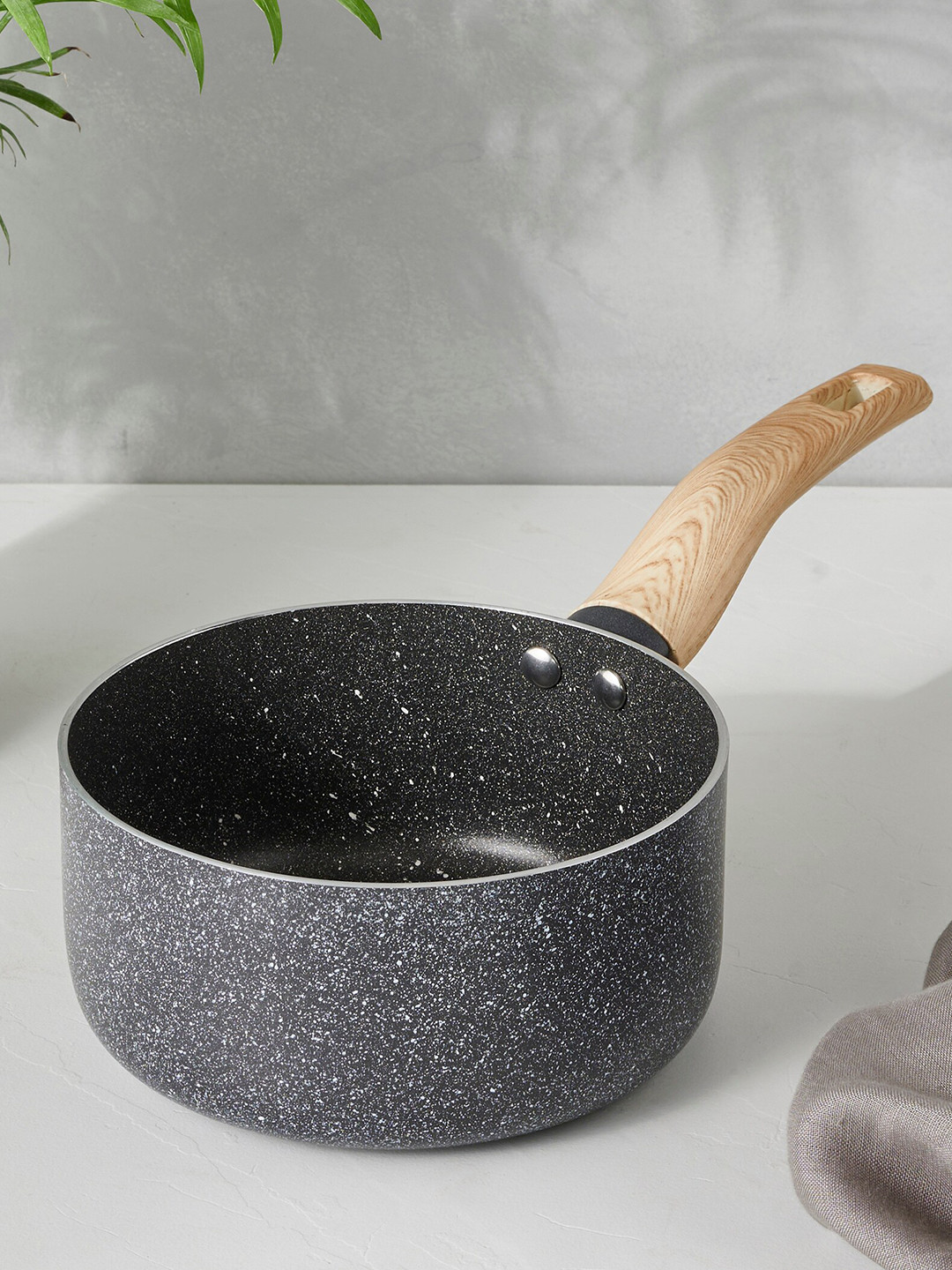 Home Centre Chef Special Osage Black & Brown Aluminium Non-Stick Milk Pan - 1.5 L