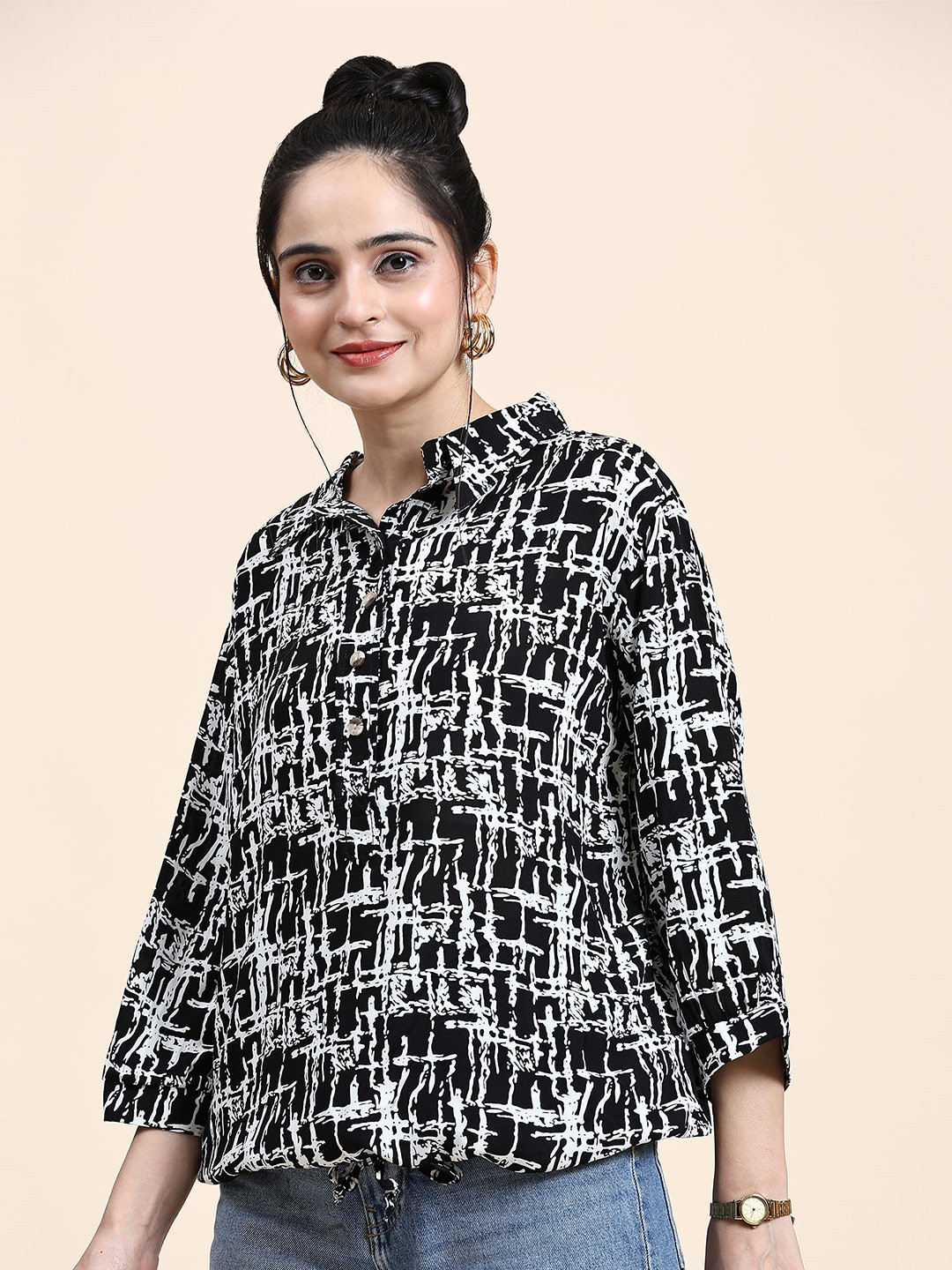 RACHNA Abstract Printed Shirt Style Top