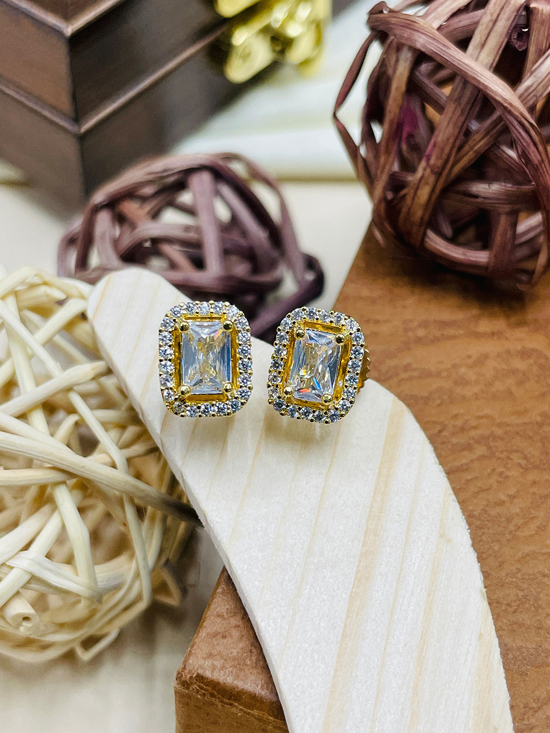 ABDESIGNS Gold-Plated Square Stud Earrings